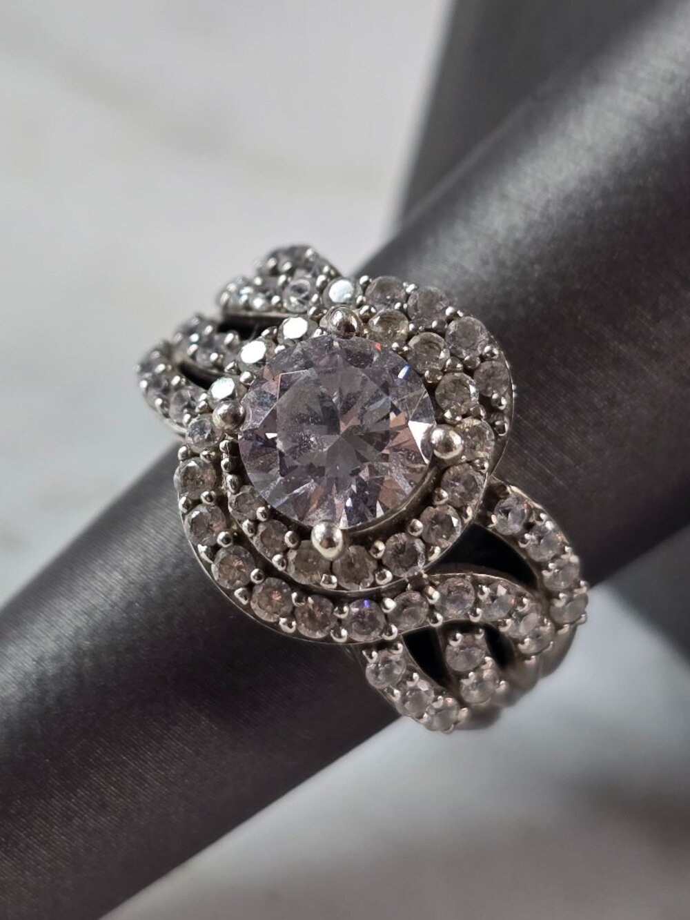 Womens Vintage Estate Sterling Silver Modernist CZ Ring 8.3g E7263